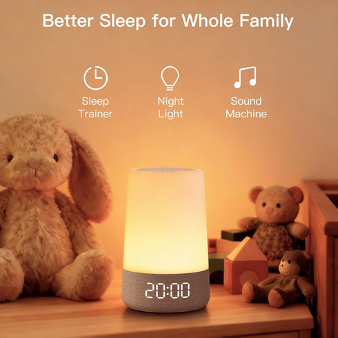 REACHER Sleep Trainer Alarm Clock for Kids, Night Light, White Noise Machine and OK to Wake Clock for Toddlers at Home