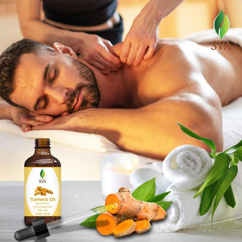 SVA Turmeric Essential Oil – 4 Fl Oz – 100% Natural for Diffuser, Hair Care, Skin Care, Aromatherapy, with Dropper