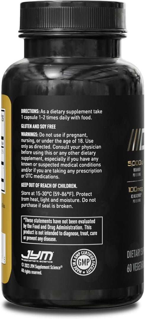 JYM D3 + K2 - 5000iu D3 & 100mcg Vitamin K2 as MK-7 for Bone, Cardiovascular + Immune Health for Men & Women - Softgel