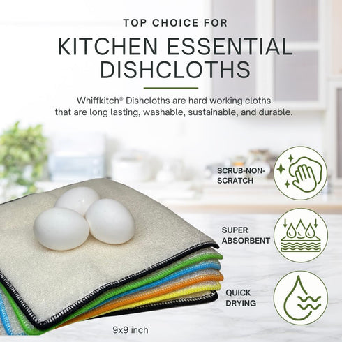 Whiffkitch Dishcloths & Towels for Kitchen, 9x9 Inches, Multi Color, 6 Pack, Durable Non-Scratch