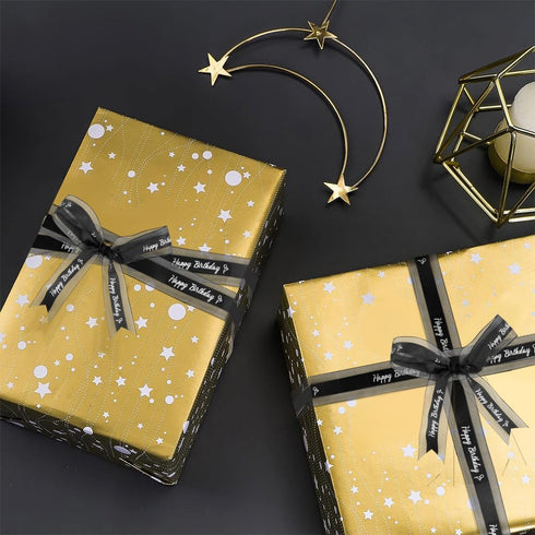 Happy Birthday Ribbon 1 Inch x 25 Yards Black, Organza Satin Ribbon for Gift Wrapping, Flower Bouquets & Party
