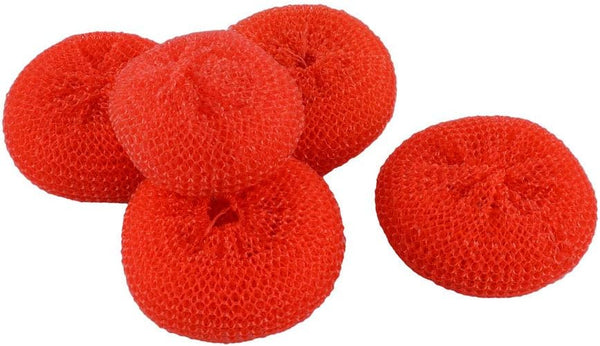 uxcell Plastic Kitchen Dish Pot Pan Mesh Scouring Scrubber Pad, 5pcs Red