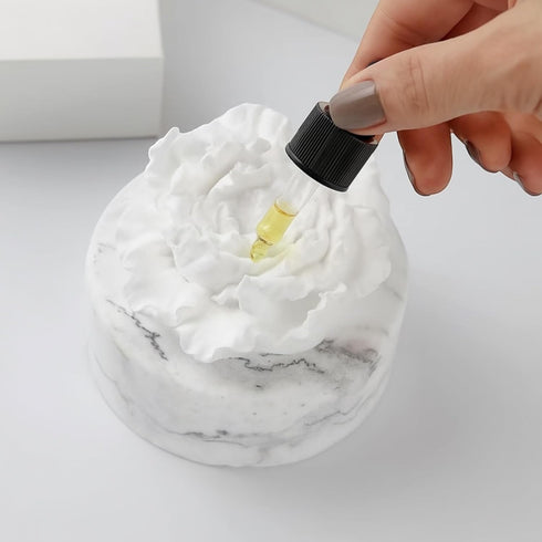 Z Zenstone Zenstone White Ceramic Peony Aroma Diffuser Elegant Home Dcor Flower Design, Add Essential Oils for Natural