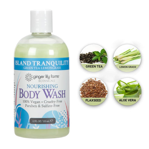 Ginger Lily Farms Botanicals Nourishing Body Wash, Island Tranquility, 100% Vegan, Green Tea & Lemongrass Scent, 12 Fl