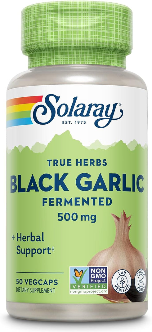 SOLARAY Black Garlic 500 mg - Antioxidant Garlic Supplements, Non-GMO, Vegan, 60-Day Guarantee, 50 VegCaps