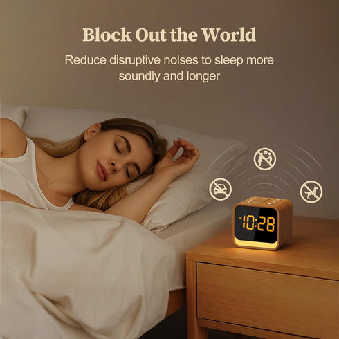 Housbay Wooden Sound Machine Alarm Clock for Bedrooms - Gentle Wake-Up with Birdsong, White Noise for Sleeping, Small
