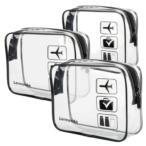 Lermende 3pcs TSA Approved Toiletry Bag, Clear Travel Cosmetic Makeup Bags for Men Women (Black)