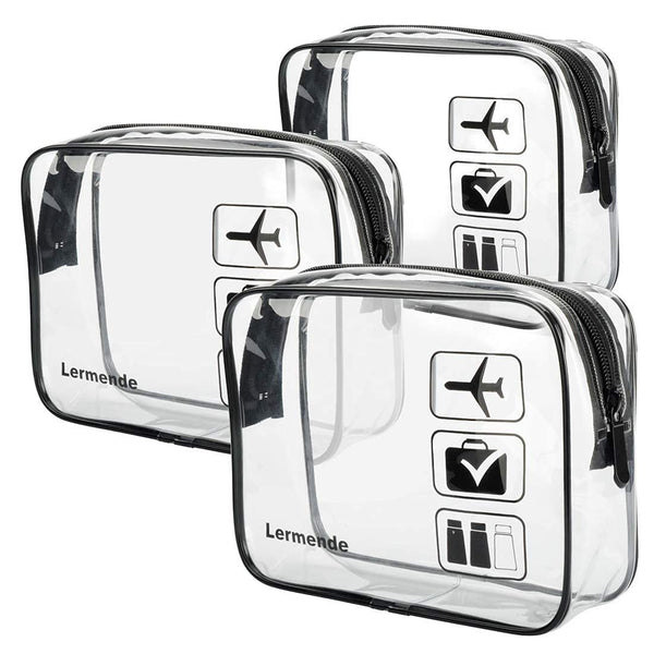 Lermende 3pcs TSA Approved Toiletry Bag, Clear Travel Cosmetic Makeup Bags for Men Women (Black)