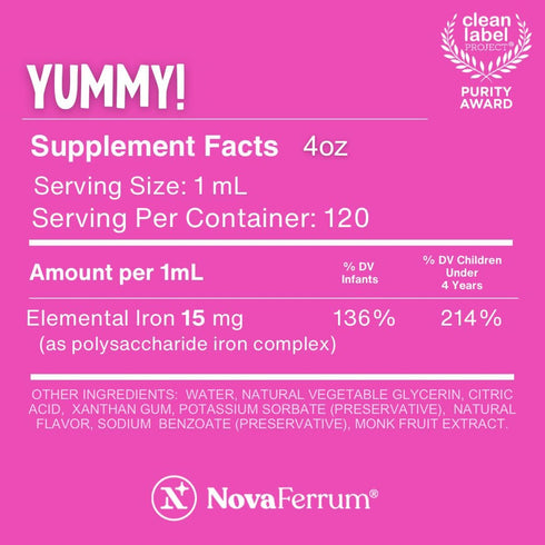 Yummy 15mg 1mL 4 NovaFerrum | Pediatric Drops Liquid Iron Supplement for Infants and Toddlers | Liquid Iron for Kids |