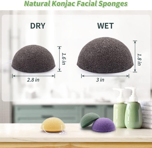 Konjac Face Sponges for Cleansing and Exfoliating, Natural Konjac Sponge Set for Oily Dry Sensitive Skin