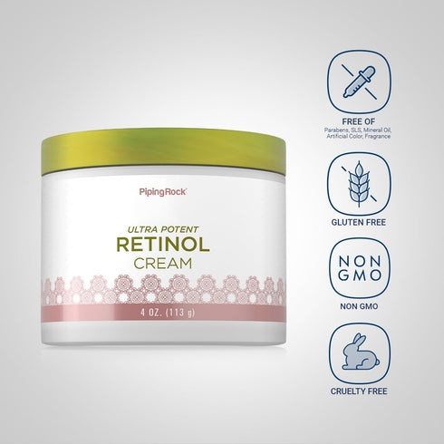 Piping Rock Retinol Cream for Face | 4 oz | Ultra Potent, Non-GMO, Gluten Free
