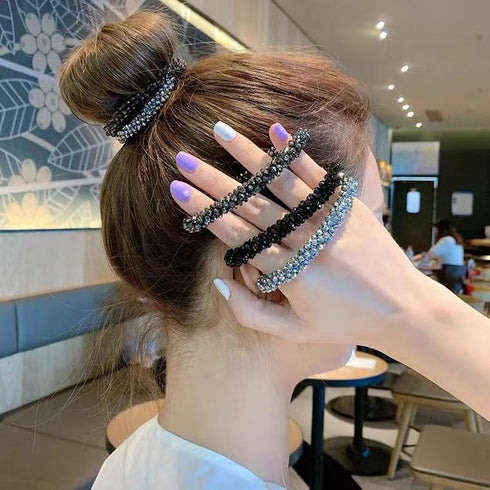Pearl Hair Ties Rhinestone Ponytail Holder Bead Set, Elastic Hair Bands for Women and Girls (Pack of 3)