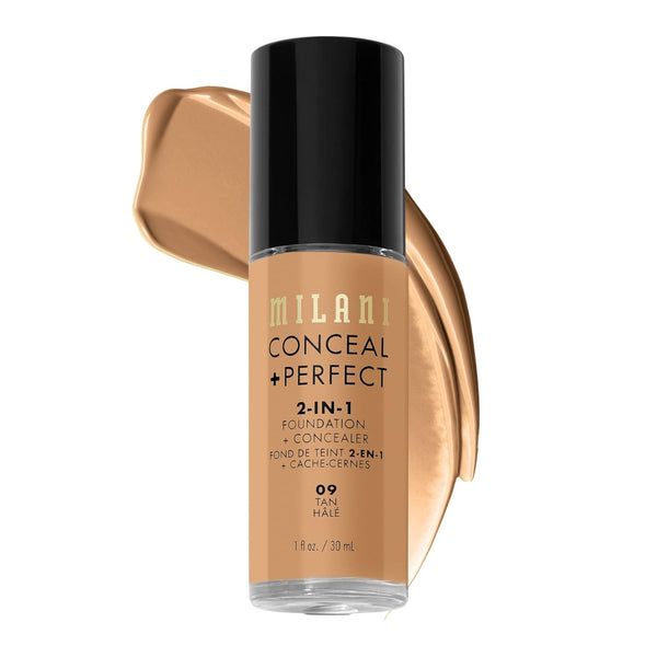 Milani Conceal + Perfect 2-in-1 Foundation + Concealer for Flawless Complexion, Waterproof - Tan