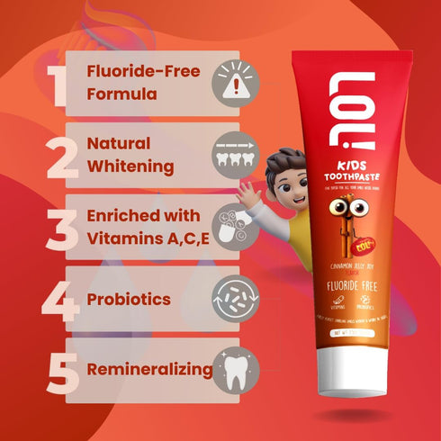 LOL Kids Fluoride-Free Toothpaste | Natural Whitening, Nano Hydroxyapatite, Probiotics, Cinnamon Jelly Joy