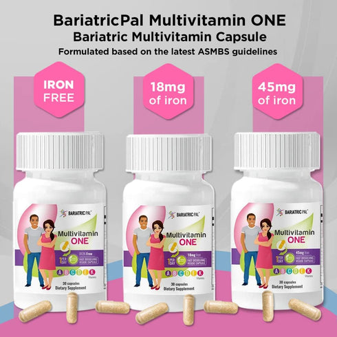 BariatricPal Multivitamin ONE - 1 per Day! Bariatric Multivitamin Capsule with 18mg Iron (30 Count)