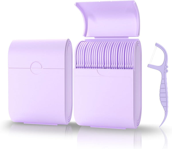 Floss Dental Picks Travel Case, 2 Boxes, 104 Double Line Flossers Included, Mint-Flavored, Oral Hygiene Essential
