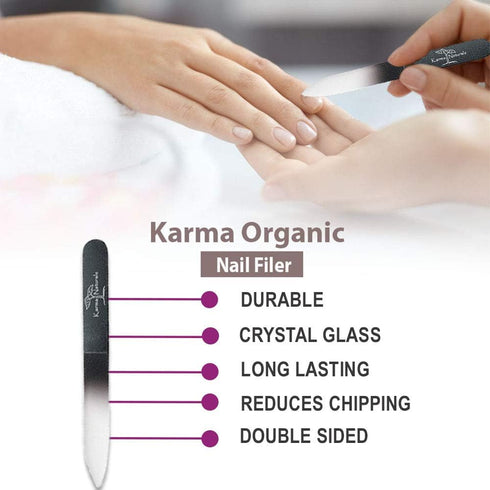 Karma Organic Double Sided Glass Nail File Set of 2 for Women - Professional Nail Buffer for Manicure Pedicure Care