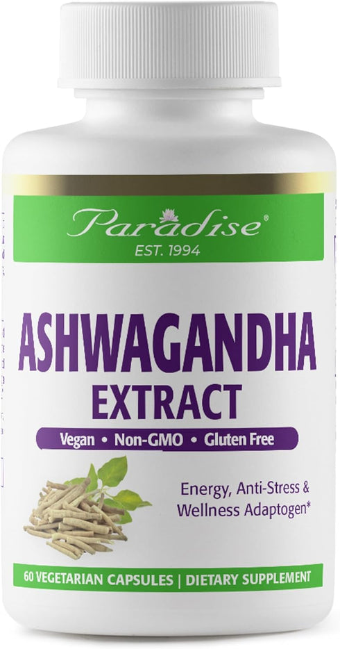 Paradise Herbs Organic Ashwagandha, Vegan, Non-GMO, 180 Vegetarian Capsules, Ayurvedic Adaptogen