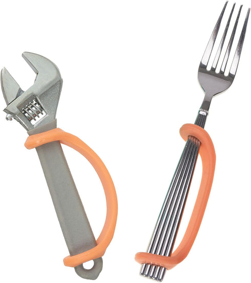 U Cuff Orange Silicone Hand Grip Aid, Utensils Holder for Self Feeding, Assistive Device for Special Needs, 2-Pack
