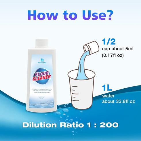 Home Times Multi-Surface Floor Cleaning Solution - 16.9 oz, Dilution Ratio 1:200, Compatible with Robot Vacuums