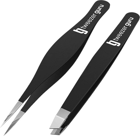 Tweezer Guru Ingrown Hair Tweezers, Pointed Precision Tweezers for Eyebrows & Ingrown Hair Removal, 2 Piece Set