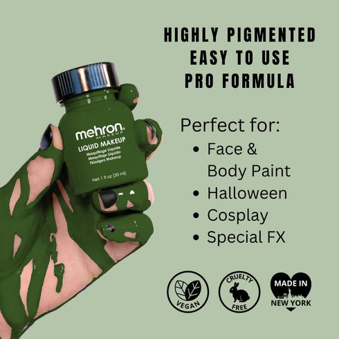 Mehron Makeup Liquid Face Paint and Body Paint, Air Brush Compatible, 1 oz (GREEN)