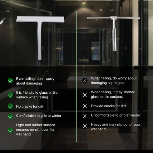 Shower Squeegee 9" with Silicone Hook, All Purpose for Shower Glass Door, Bathroom Tiles, and Car Windows