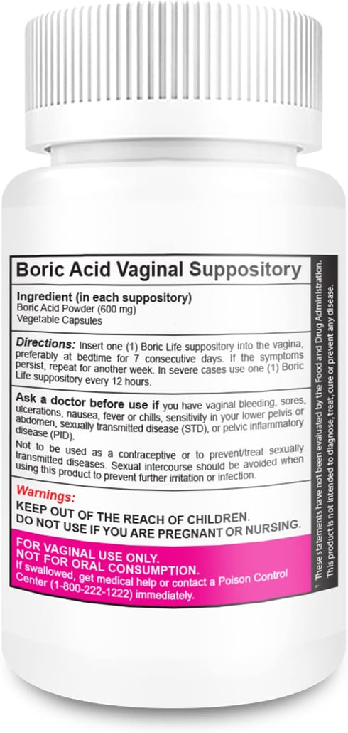 NutraBlast Boric Acid Vaginal Suppositories - 100% Pure Made in USA (60 Count)