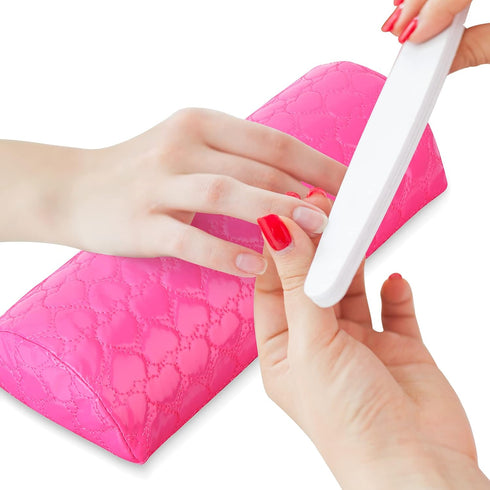 Nail Pillow Hand Rest for Nails, Washable PU Leather Manicure Armrest Cushion for Nail Tech (Rose Red)