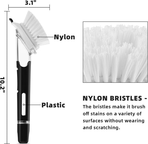 SUBEKYU Dish Brushes with Soap Dispenser, Kitchen Scrubber Brushes with Handle for Dishes/Pans/Pots, Black, 2Pack