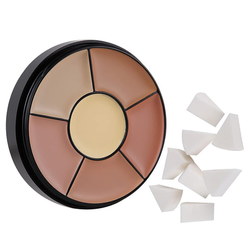 MEICOLY 6 Shades High Coverage Concealer, Tattoo Cover Palette with 8 pcs White Makeup Sponges
