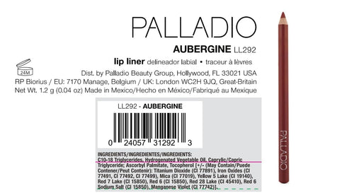 Palladio Lip Liner Pencil, Wooden, Aubergine, Firm yet Smooth, Hydrating, Long Lasting