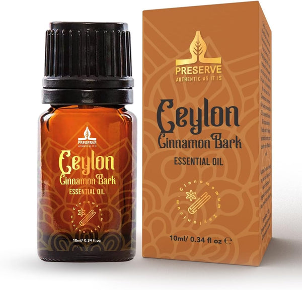 PRESERVE Ceylon Cinnamon Bark Essential Oil, 100% Pure Natural, Undiluted, Therapeutic Grade, 10ml/0.34oz for