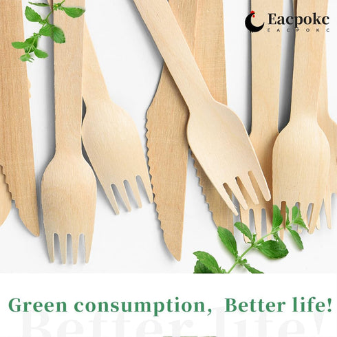 100 PCS Disposable Wooden Forks, Eco-friendly Cutlery for Parties, Picnics, Weddings, Camping