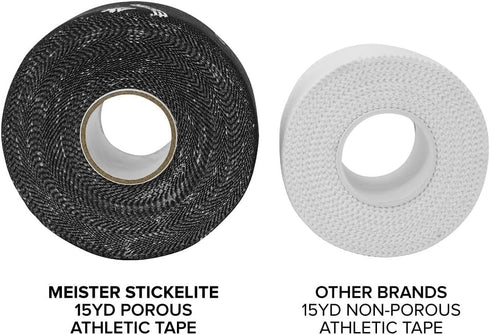 Meister StickElite Professional Porous Athletic Tape - 15yd x 1.5" - 2 Rolls, Black