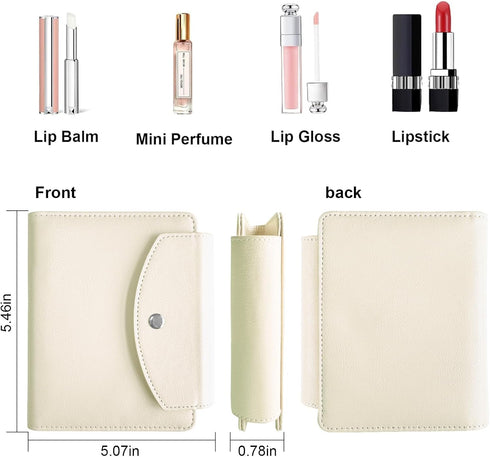 PU Lipstick Case Holder with Mirror, Holds 4 Long Lipsticks, Makeup Travel Organizer Bag for Women and Girls