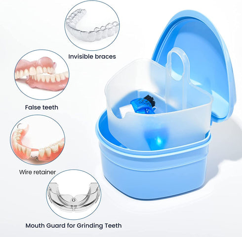 Y-Kelin Denture Retainer Cleaner Kit - Denture Cleaning Case with Denture Brush (Blue)
