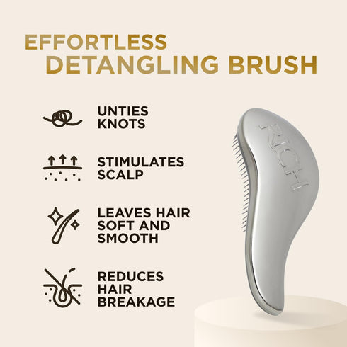 RICH Hair Care Silver Glamour Satin Touch Detangling Brush - Anti-static Hair Brush for All Hair Types