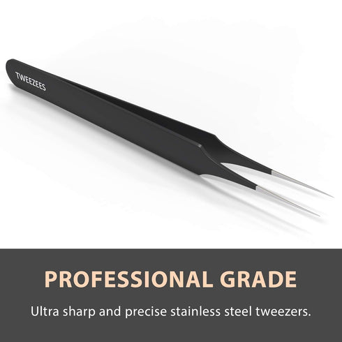 Ingrown Hair Tweezers, Pointed Tip, Black, Precision Stainless Steel for Treatment & Splinter Removal