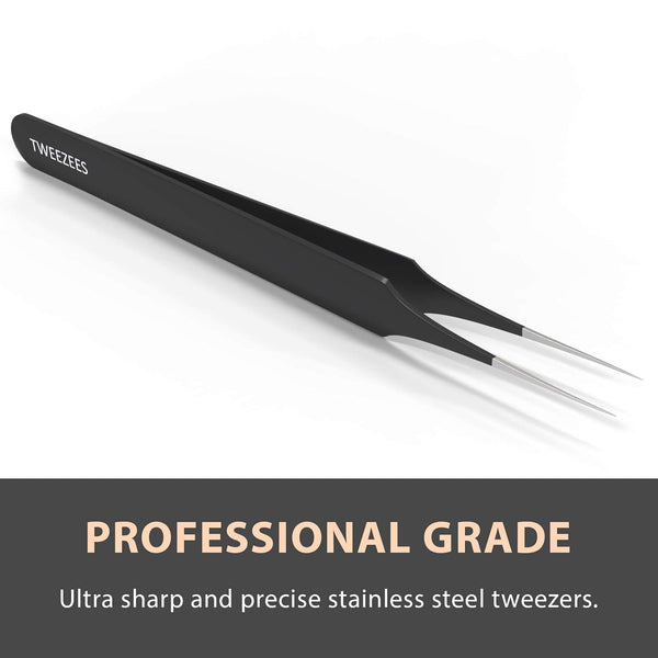 Ingrown Hair Tweezers, Pointed Tip, Black, Precision Stainless Steel for Treatment & Splinter Removal