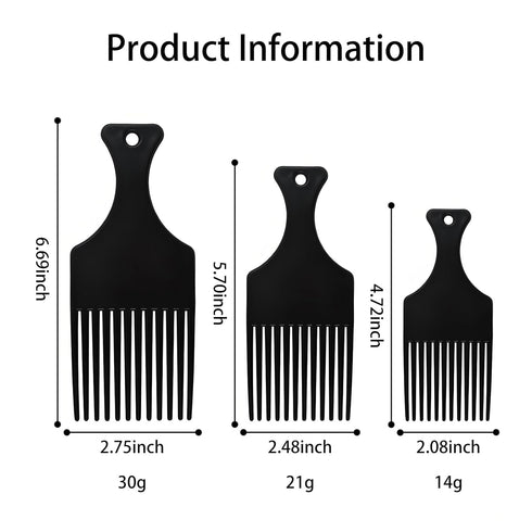 3pcs Wide Comb Set, Black Barber Hair Wide-tooth Combs for Thick Hair Styling, Plastic Molding Hairdressing Tools