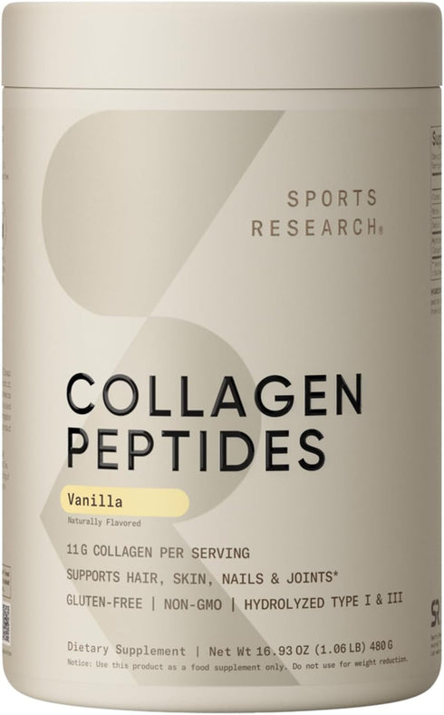 Sports Research Collagen Peptides - Hydrolyzed Type 1 & 3 Protein Supplement for Skin, Nails, Joints