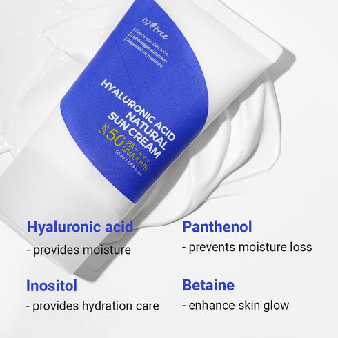 ISNTREE Hyaluronic Acid Natural Suncream SPF50 PA++++, Lightweight Sunscreen for Even Skin Tone, 50ml