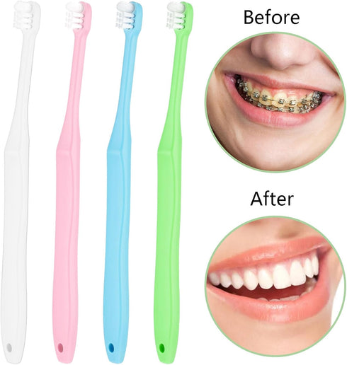 WLLHYF 4PCS End Tuft Toothbrush, Nylon Soft Bristle Tiny Small Tooth Brush, Hard to Reach Areas Dental Detail Cleaning
