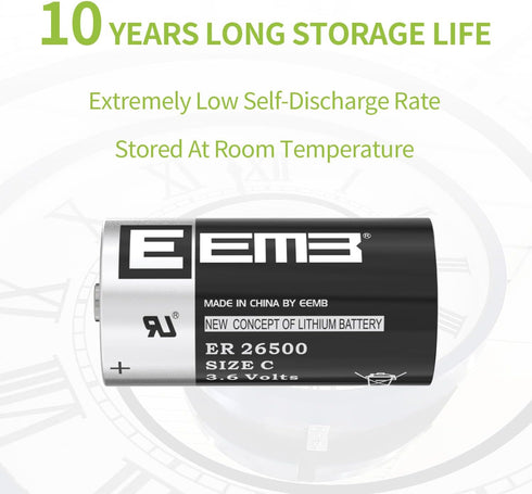 EEMB ER26500 C Size 3.6V Lithium Battery LS26500 SB-C01 TL-2200 for Tire Pressure Monitor, Smart Card, Tools