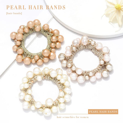 Pearl Hair Scrunchies, Rhinestone Hair Ties, Elastic Hair Bands for Women and Girls (Pack of 3)