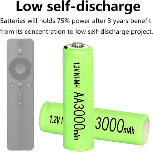 Ni-MH AA 3000mAh Rechargeable Batteries, 1.2V Double A High Capacity for Garden Landscaping, Outdoor Lights (4 Pack)