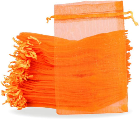 PMLAND 100 Pcs Organza Mesh Drawstring Bags, 4 x 6 Inches for Jewelry Party Favors, Orange