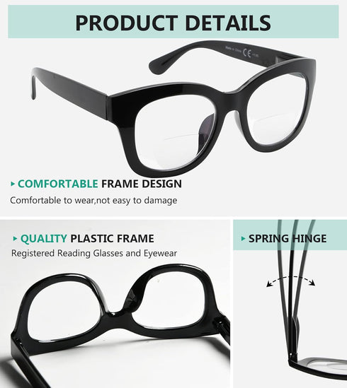 Eyekepper 4-Pack Large Frame Bifocal Reading Glasses for Women, Bifocal Readers +2.50