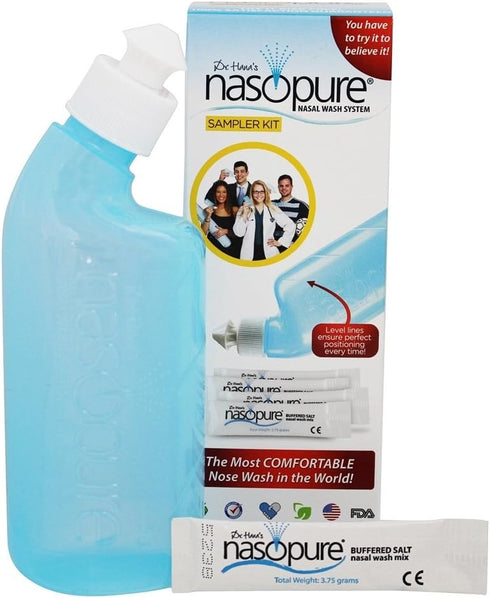 Nasopure Nasal Wash Sampler Kit, Comfortable Sinus Wash Kit, 8 Oz Bottle & 4 Salt Packets